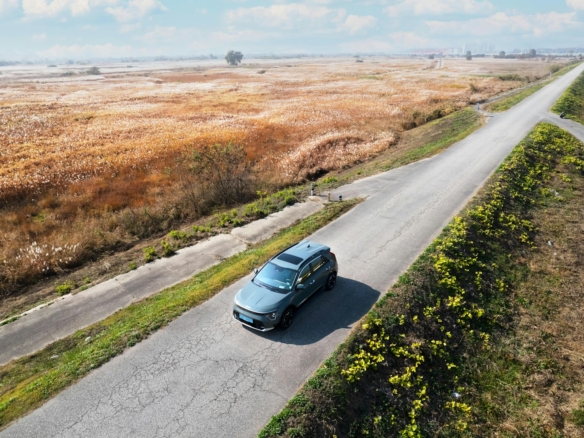 a car driving on a road